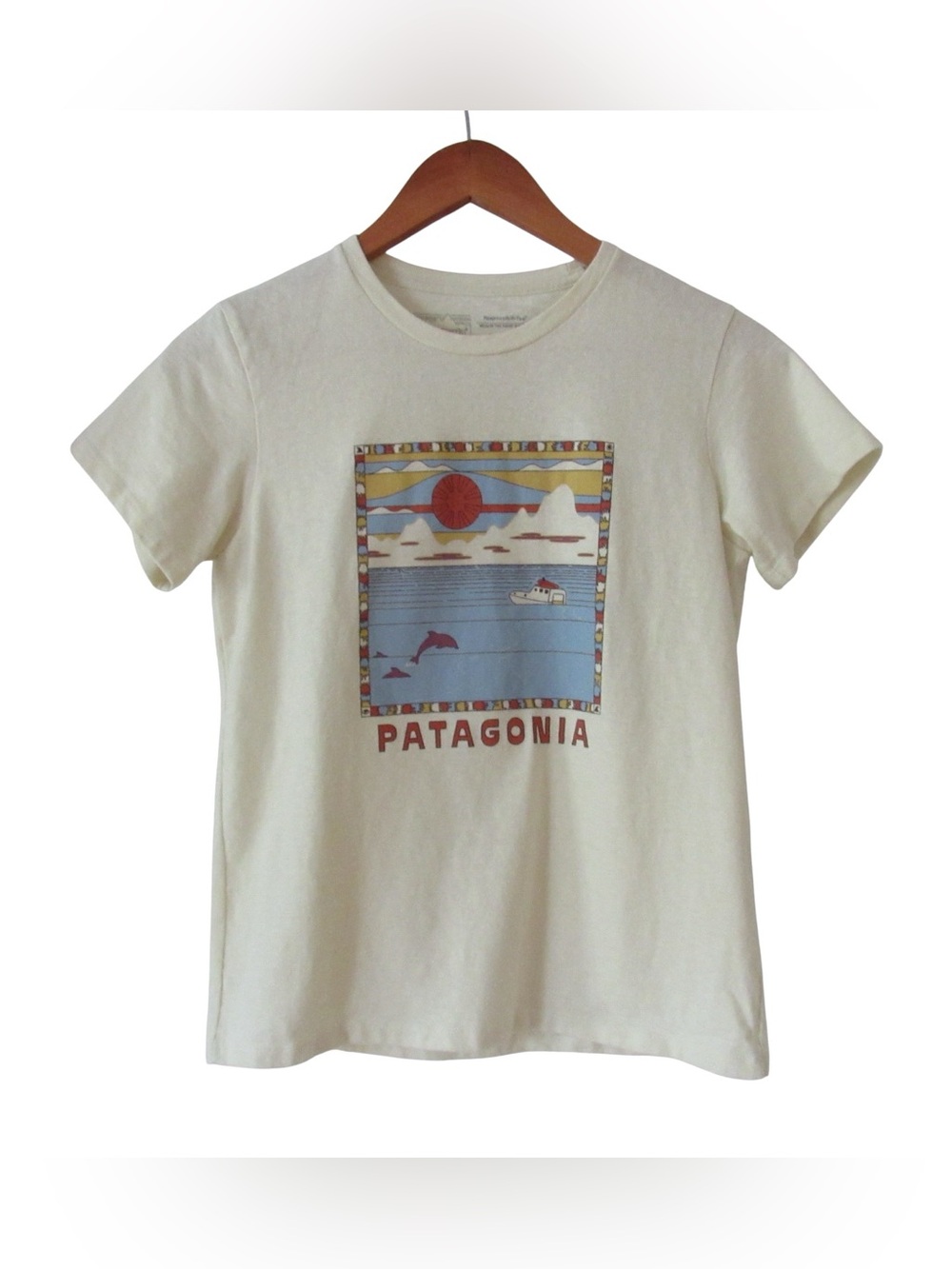 Patagonia Cream Short Sleeve Tee with Nautical Graphic